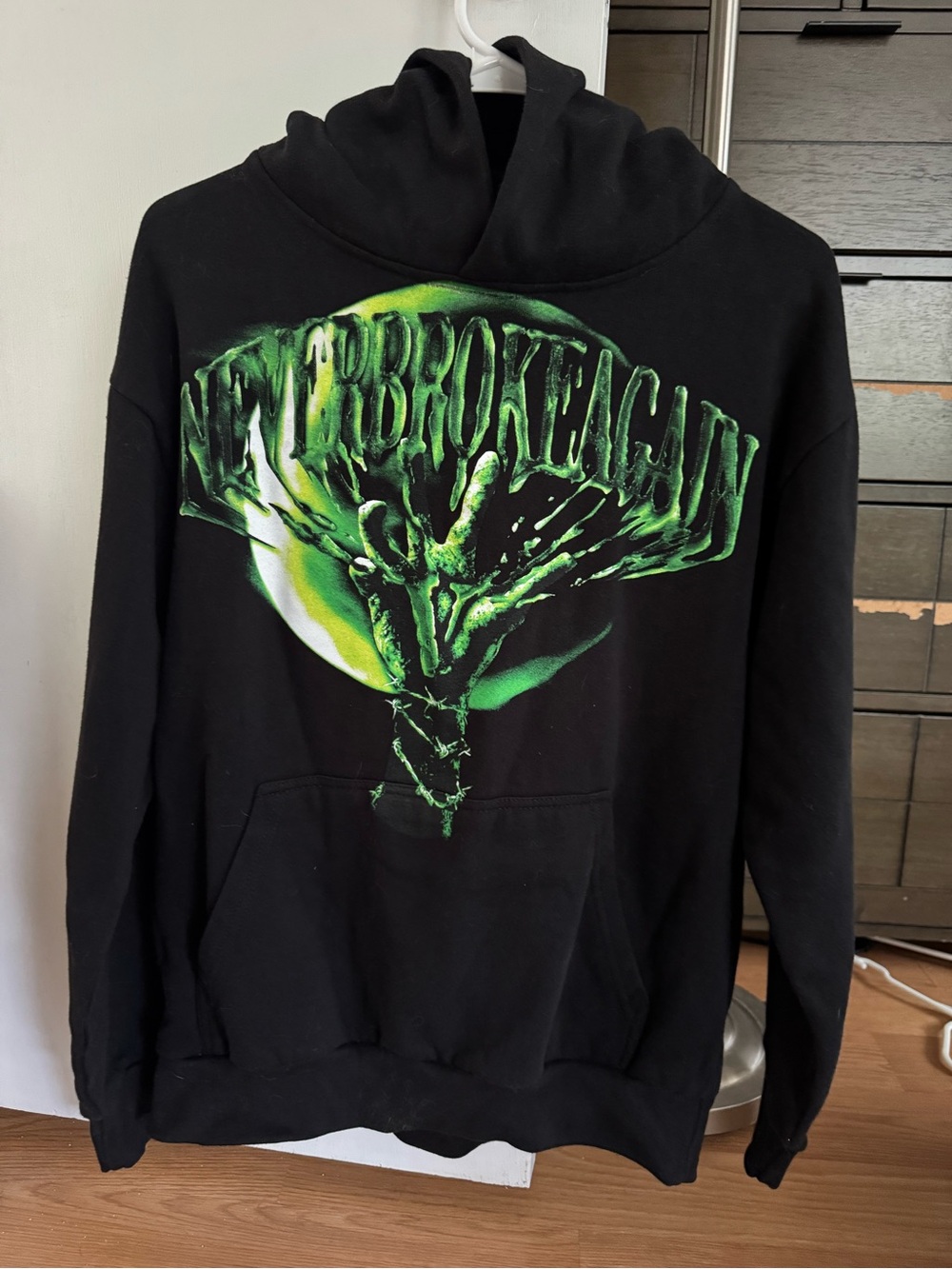 VLONE Black Hoodie with Neon Green Graphic